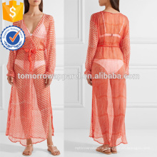 Sexy Red Long Sleeve Print Silk Sommer Tägliche Wrap Kleid Herstellung Großhandel Mode Frauen Bekleidung (TA0048D)